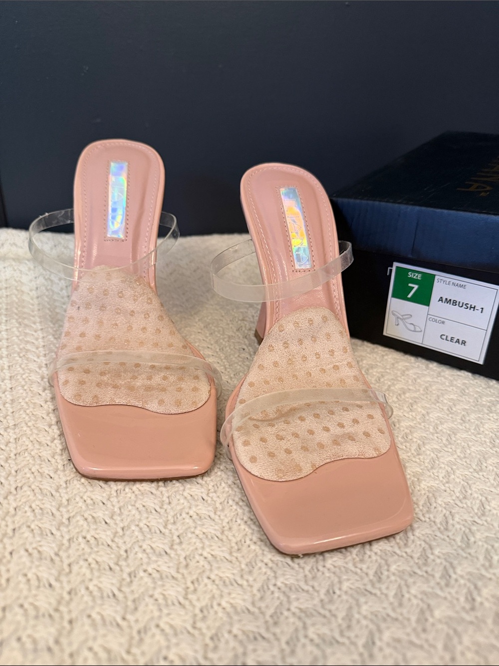 Clear Strap nude Square-Toe Women's Heels